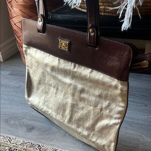 Burberry Elegant Brown and Gold Leather Briefcase